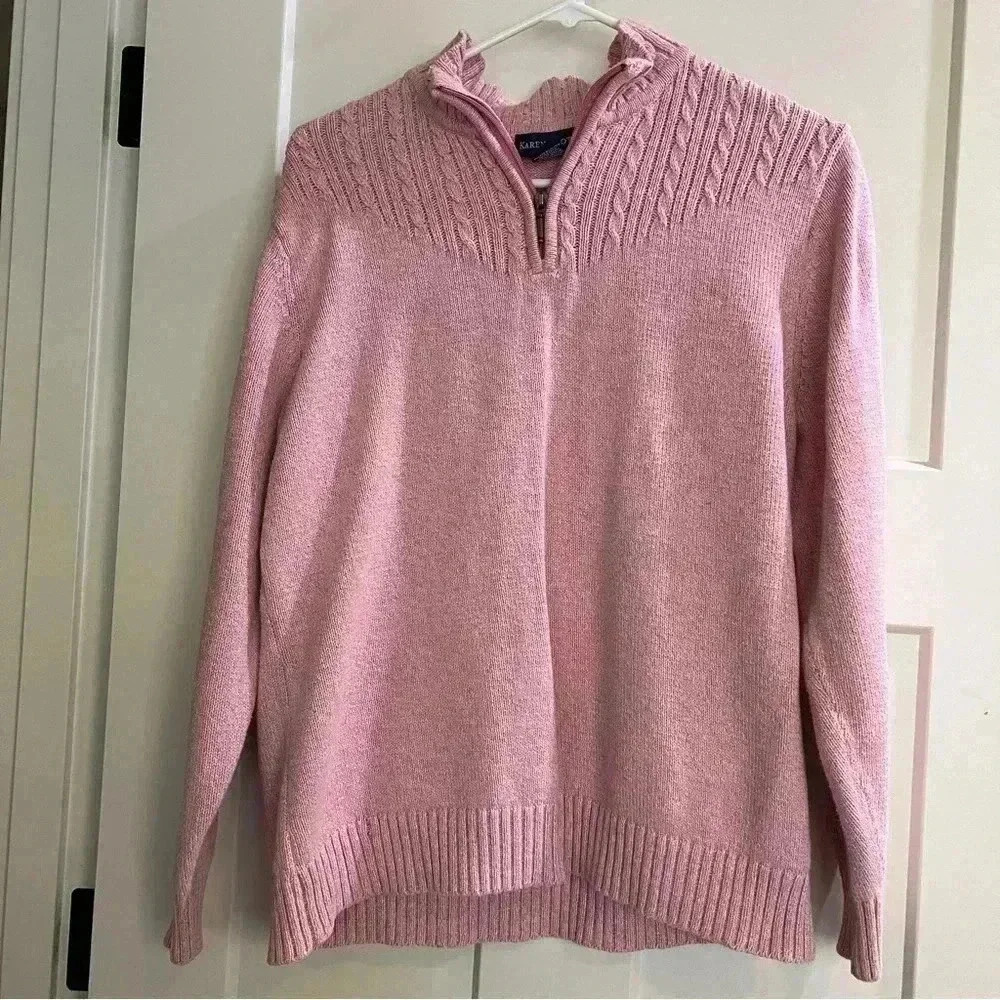 Karen Scott Womens Cozy Warm Pink Marled-Knit Quarter-Zip Sweater Size XL